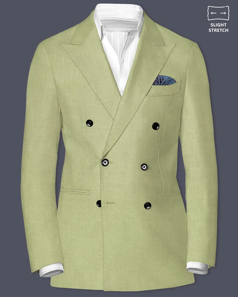 Marsh-Swamp Green Solid Wool Rich Double Breasted Slight Stretch Blazer 1