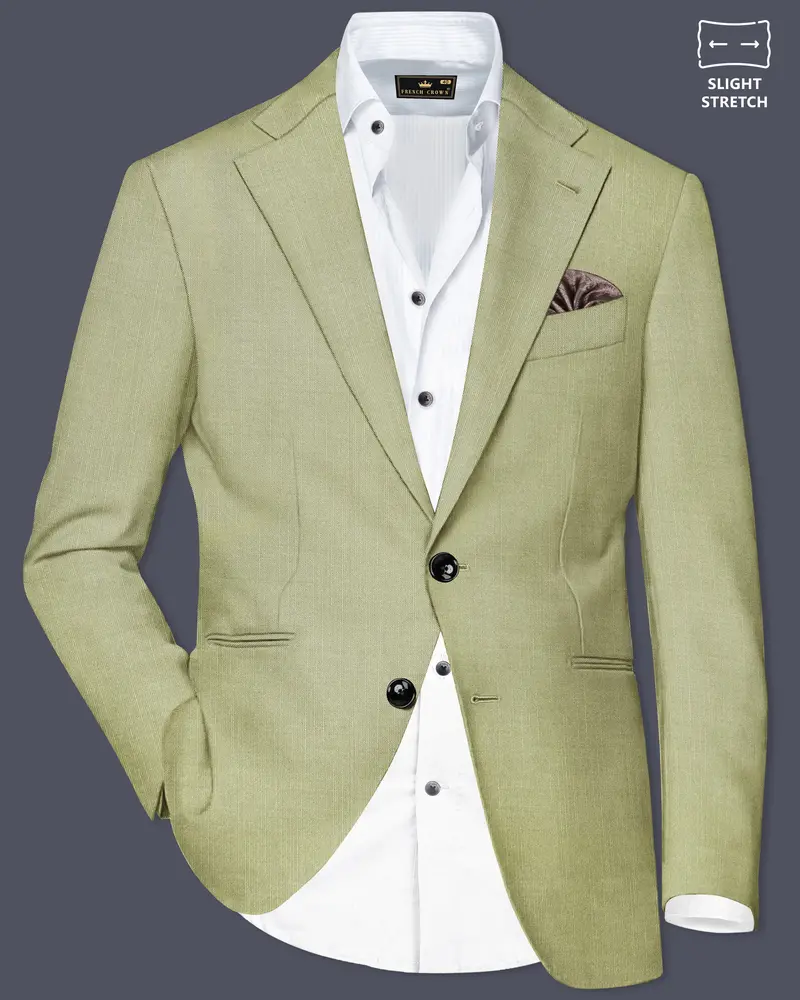 Marsh-Swamp Green Solid Wool Rich Single Breasted Slight Stretch Blazer 1