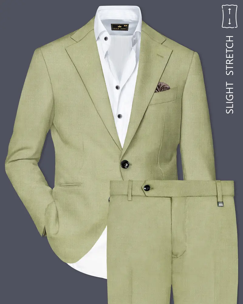 Marsh-Swamp Green Solid Wool Rich Single Breasted Slight Stretch Suit 1