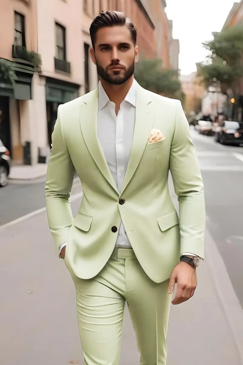 Marsh-Swamp Green Solid Wool Rich Single Breasted Slight Stretch Suit 18