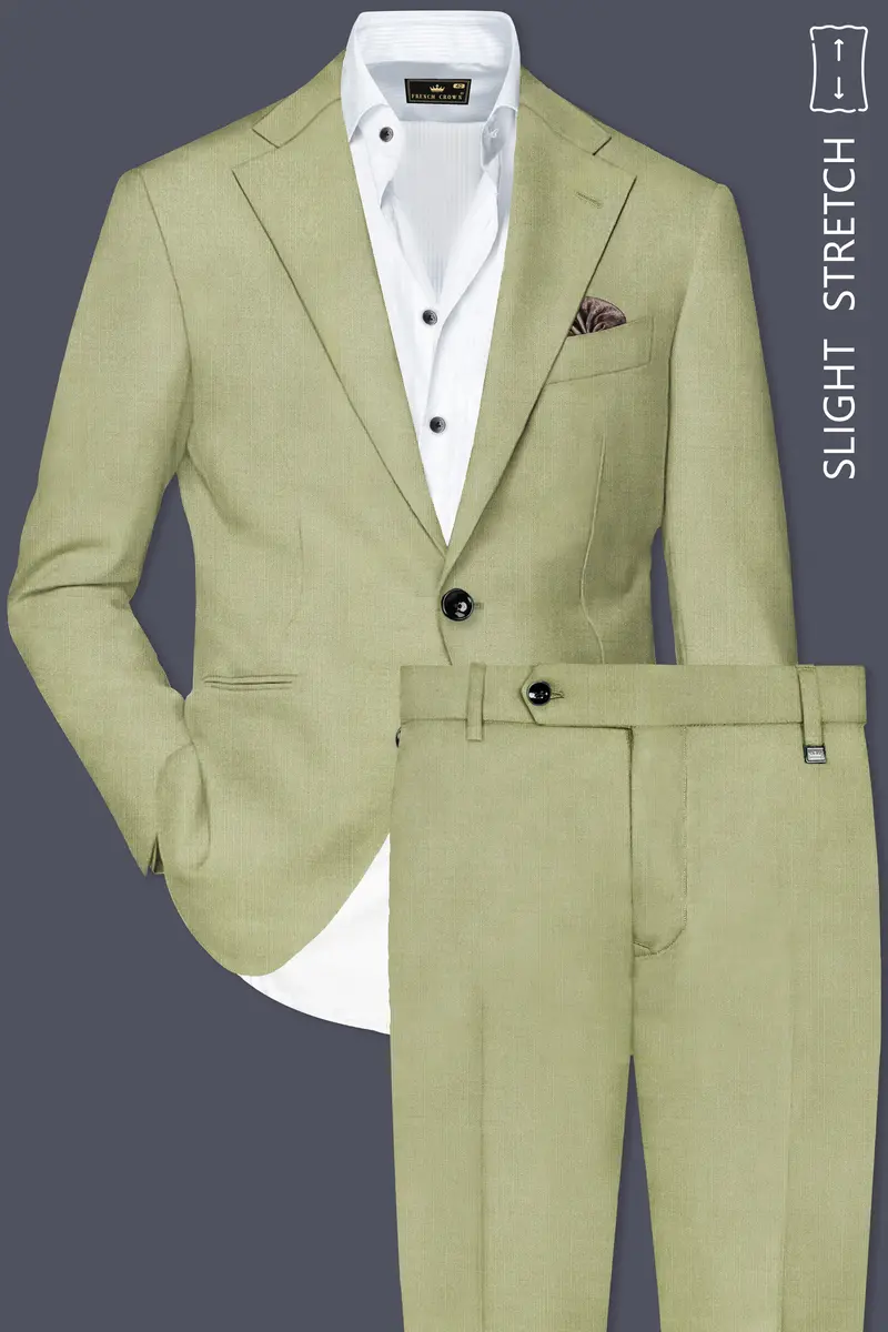 Marsh-Swamp Green Solid Wool Rich Single Breasted Slight Stretch Suit 2