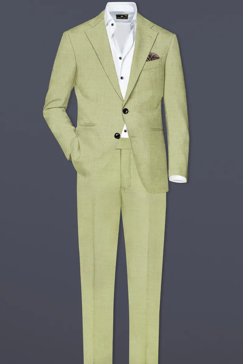 Marsh-Swamp Green Solid Wool Rich Single Breasted Slight Stretch Suit 4