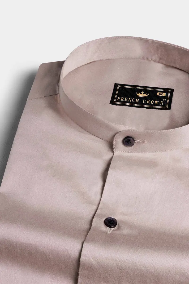 Martini Brown Subtle Sheen Super Soft Premium Cotton Mandarin Shirt 1
