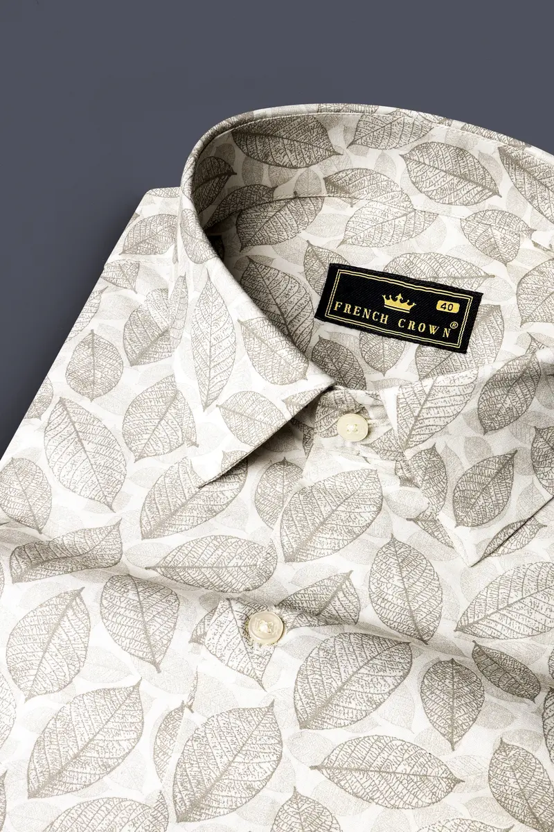 Martini Cream Leaf Printed Super Soft Premium Giza Cotton Shirt 1