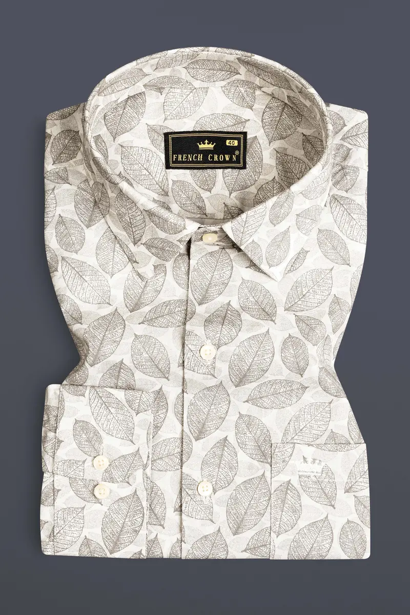 Martini Cream Leaf Printed Super Soft Premium Giza Cotton Shirt 3
