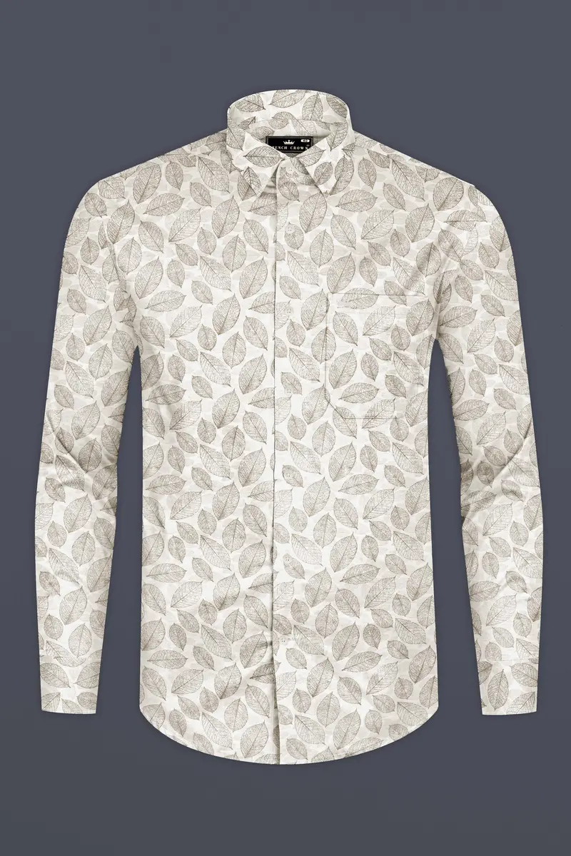 Martini Cream Leaf Printed Super Soft Premium Giza Cotton Shirt 4
