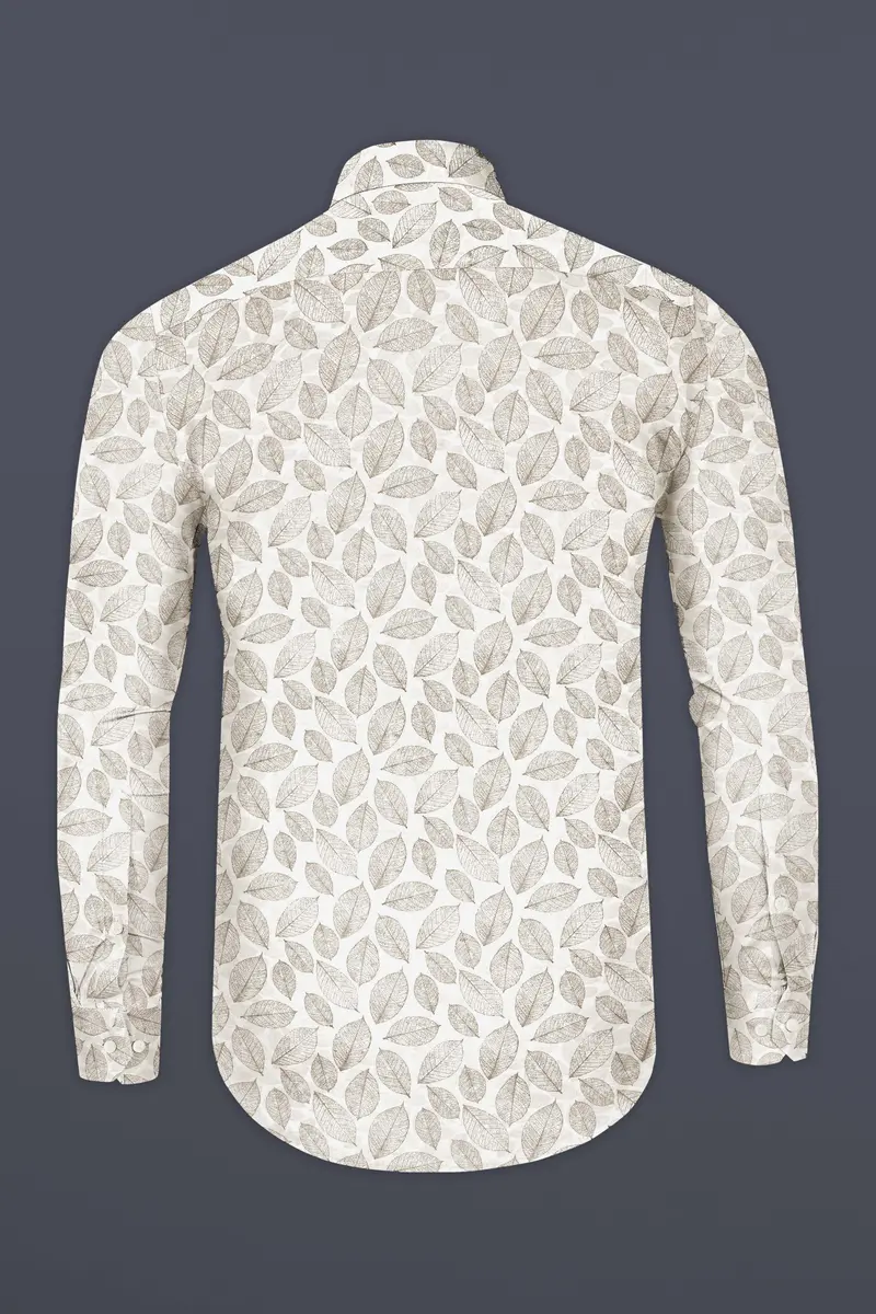 Martini Cream Leaf Printed Super Soft Premium Giza Cotton Shirt 5