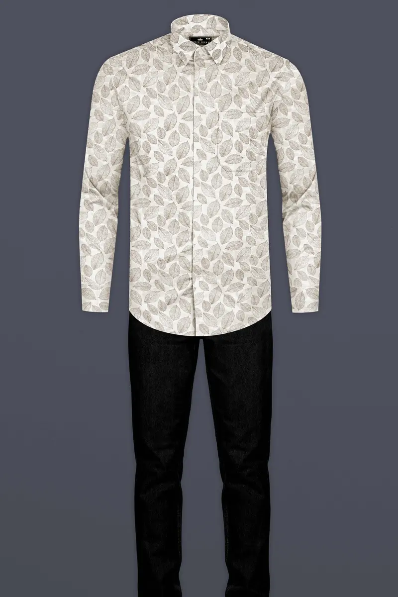 Martini Cream Leaf Printed Super Soft Premium Giza Cotton Shirt 6