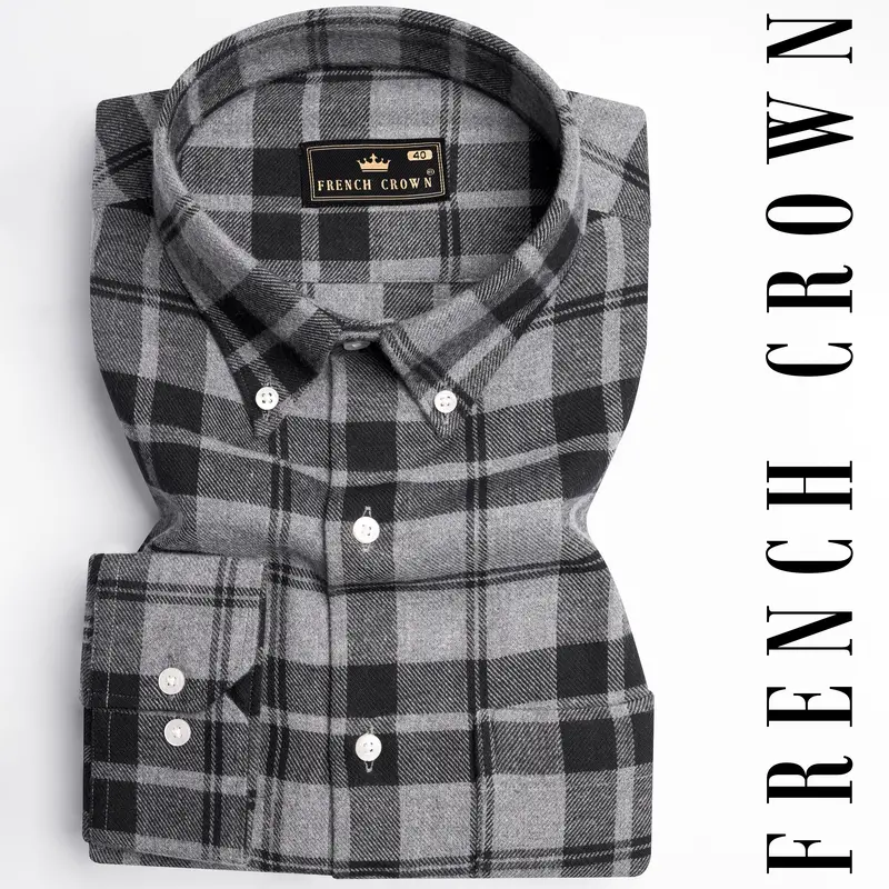 Martini Gray And Black Plaid Flannel Button Down Shirt 1