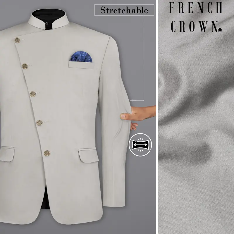 Martini Gray Cross Placket Bandhgala Premium Cotton Stretchable Traveler Blazer 1