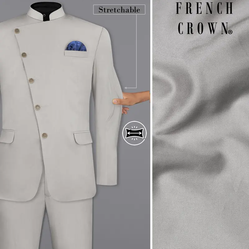 Martini Gray Cross Placket Bandhgala Premium Cotton Stretchable Traveler Suit 1