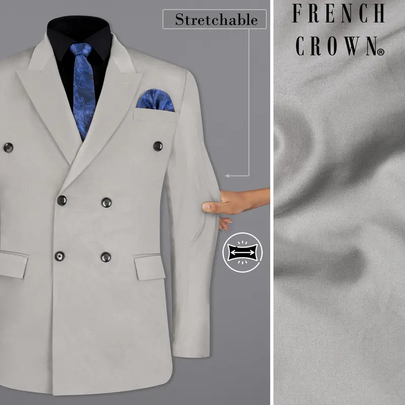 Martini Gray Stretchable Double Breasted Premium Cotton Traveler Blazer 1