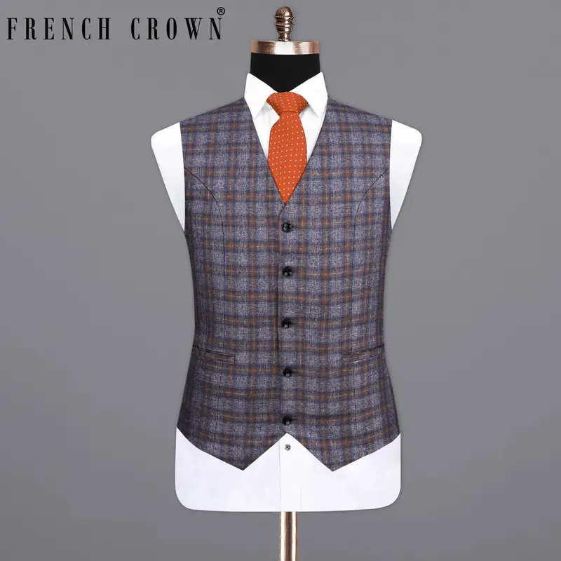 Martini Gray With Potters Brown Plaid Waistcoat 1
