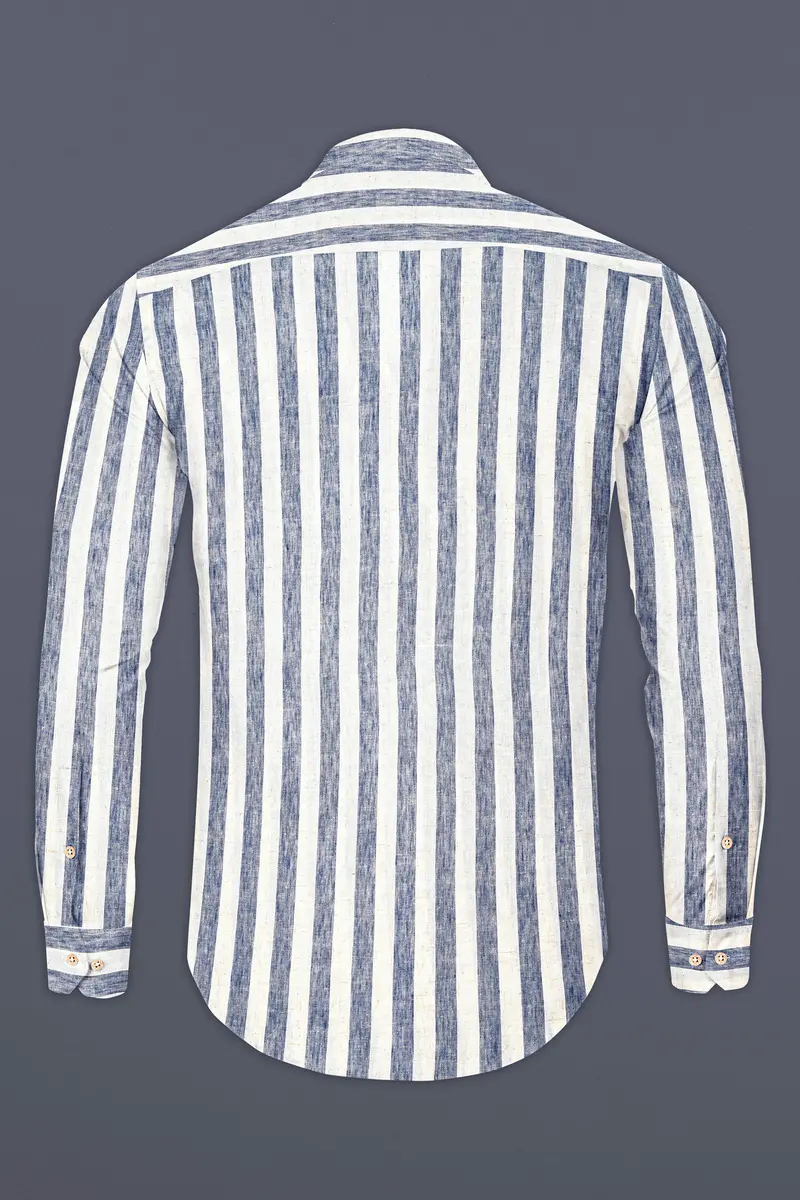 Martinique Blue And Moon Mist Cream Striped Luxurious Linen Shirt 11