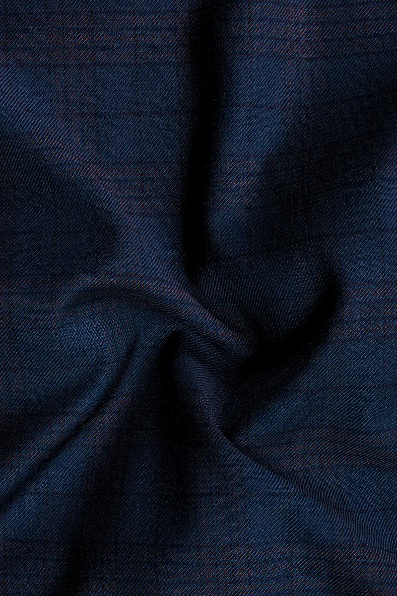 Martinique Blue Plaid Wool Blend Stretchable Waistband Pant 3