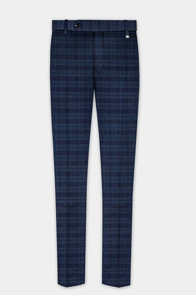 Martinique Blue Plaid Wool Blend Stretchable Waistband Pant 4