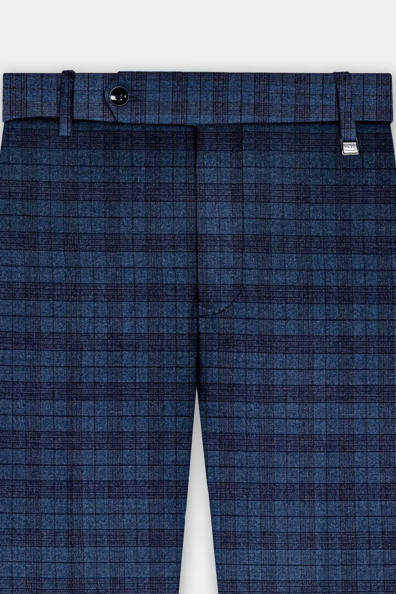 Martinique Blue Plaid Wool Blend Stretchable Waistband Pant 5