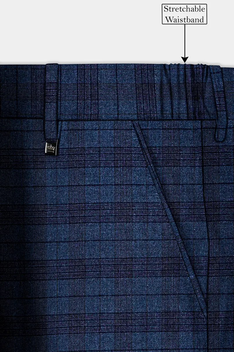 Martinique Blue Plaid Wool Blend Stretchable Waistband Pant 7