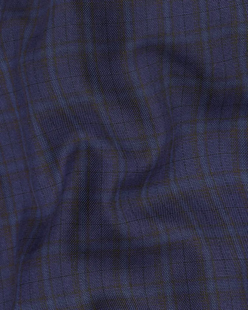 Martinique Blue Subtle Checkered Double Breasted With Belt Closure Designer Overcoat 3