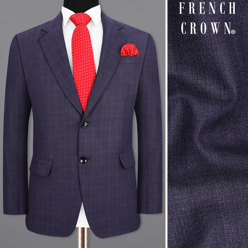 Martinique Blue Subtle Checkered Single Breasted Blazer 1