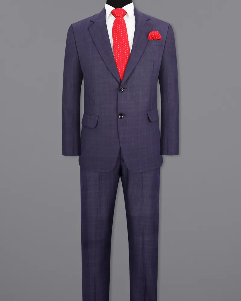 Martinique Blue Subtle Checkered Single Breasted Suit 4