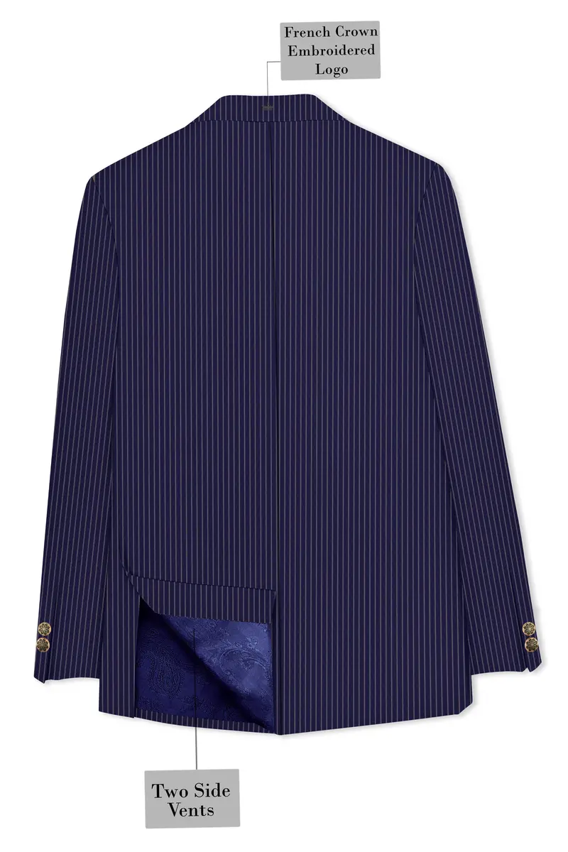Martinique Blue With Prelude Striped Cross Placket Bandhgala/Mandarin Corduroy Premium Cotton Blazer 7