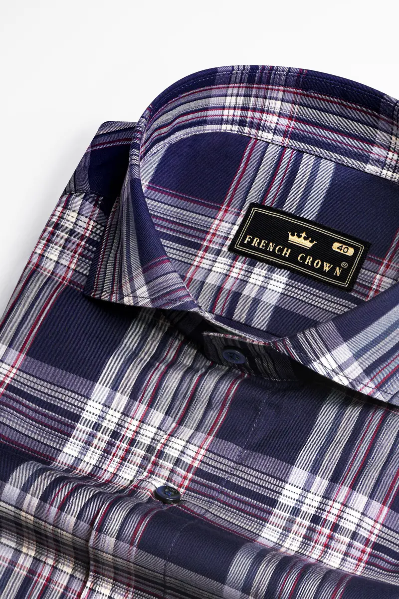 Martinique Blue With White Twill Plaid Premium Cotton Shirt 1