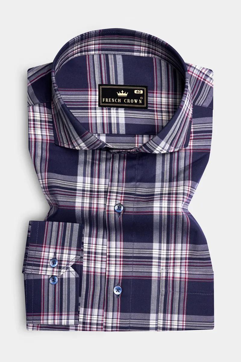 Martinique Blue With White Twill Plaid Premium Cotton Shirt 3
