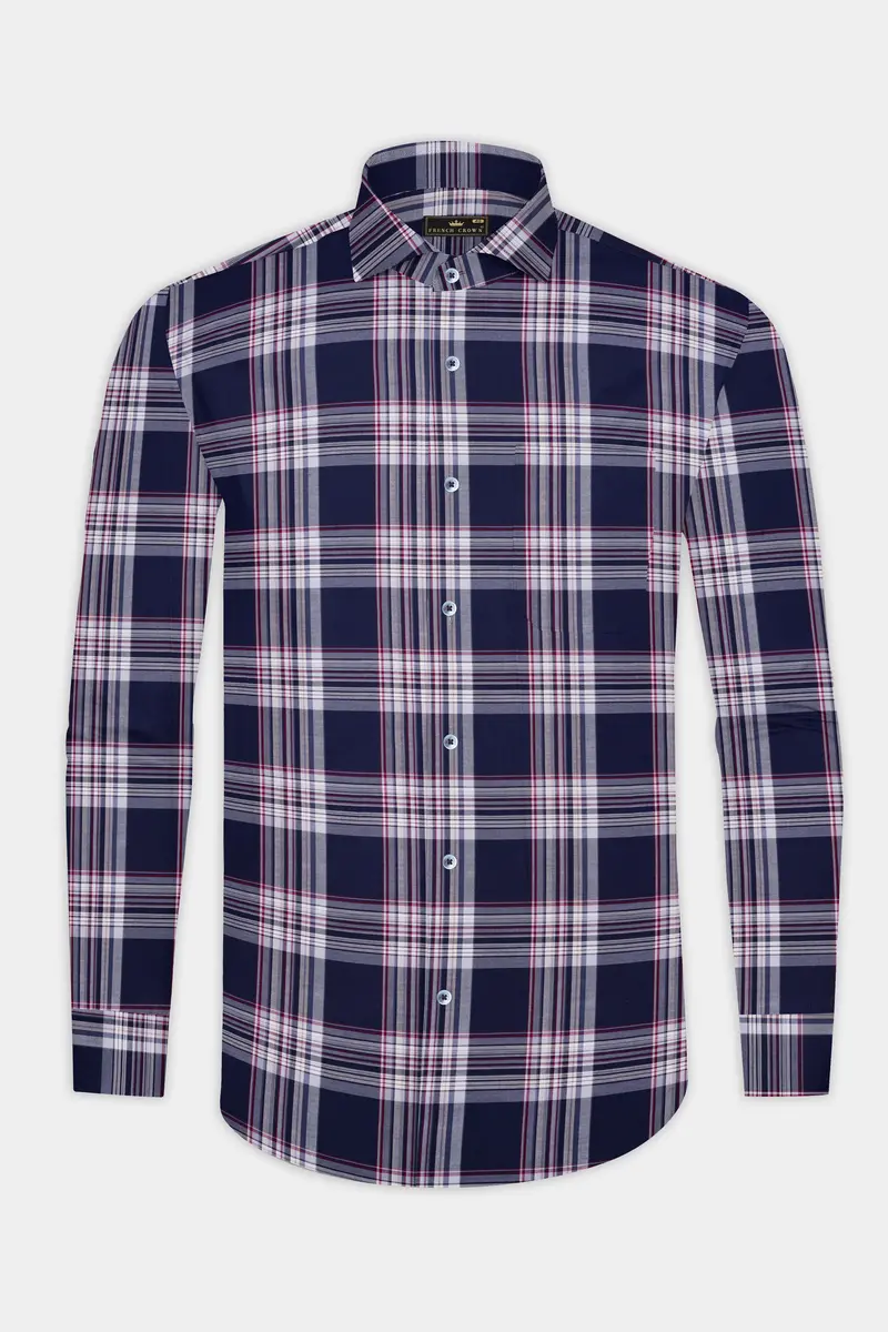 Martinique Blue With White Twill Plaid Premium Cotton Shirt 4