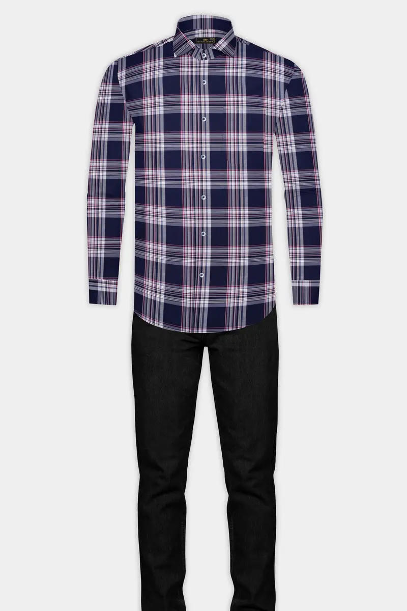 Martinique Blue With White Twill Plaid Premium Cotton Shirt 6