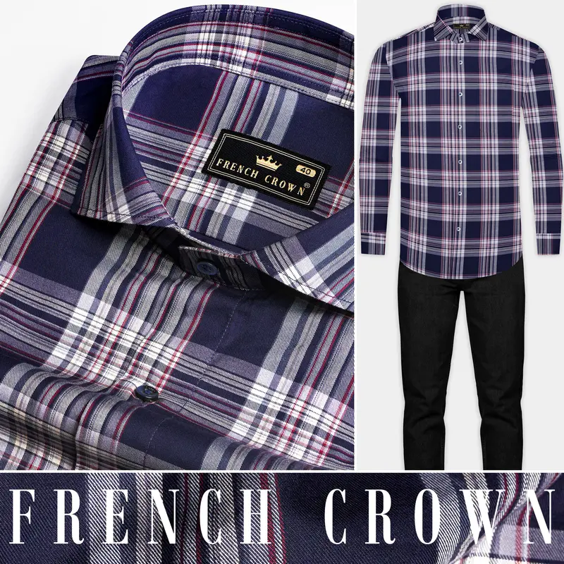 Martinique Blue With White Twill Plaid Premium Cotton Shirt 7