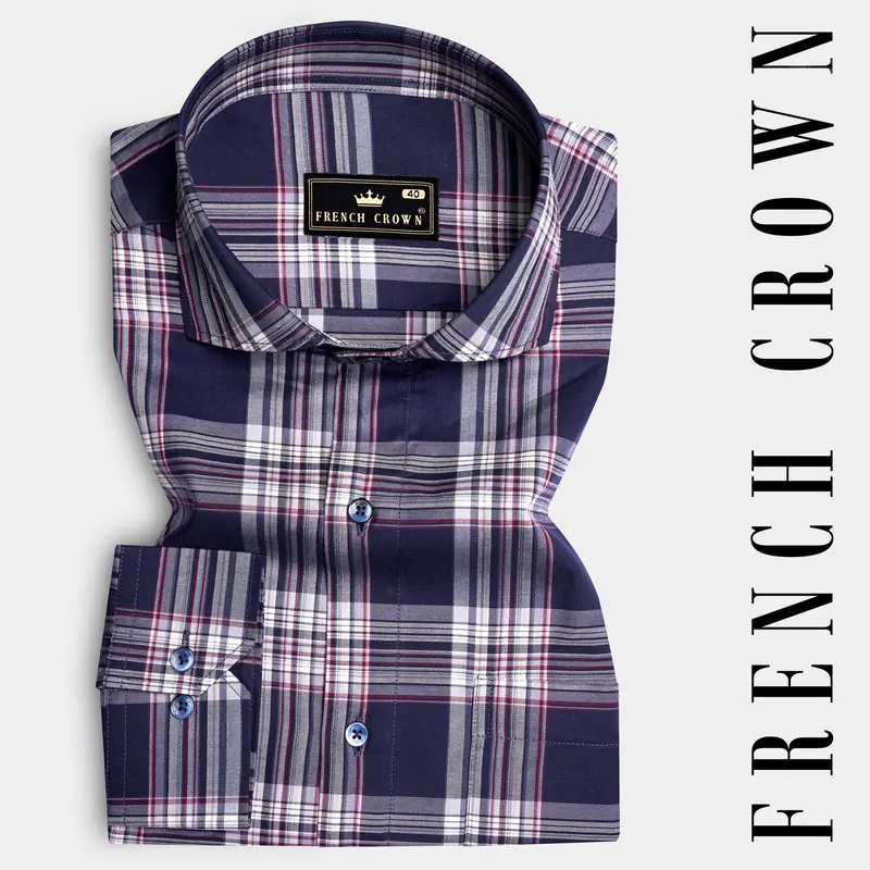 Martinique Blue With White Twill Plaid Premium Cotton Shirt 8