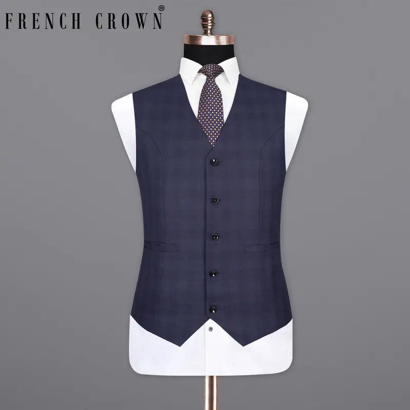 Martinique Blue Wool Rich Plaid Waistcoat 1
