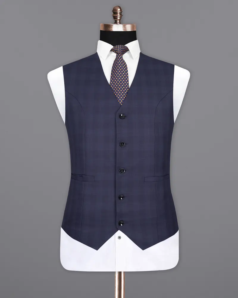 Martinique Blue Wool Rich Plaid Waistcoat 2