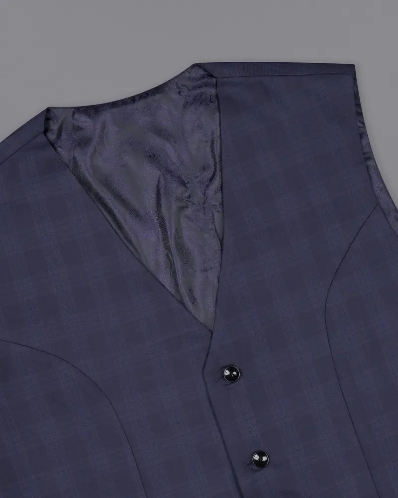 Martinique Blue Wool Rich Plaid Waistcoat 4