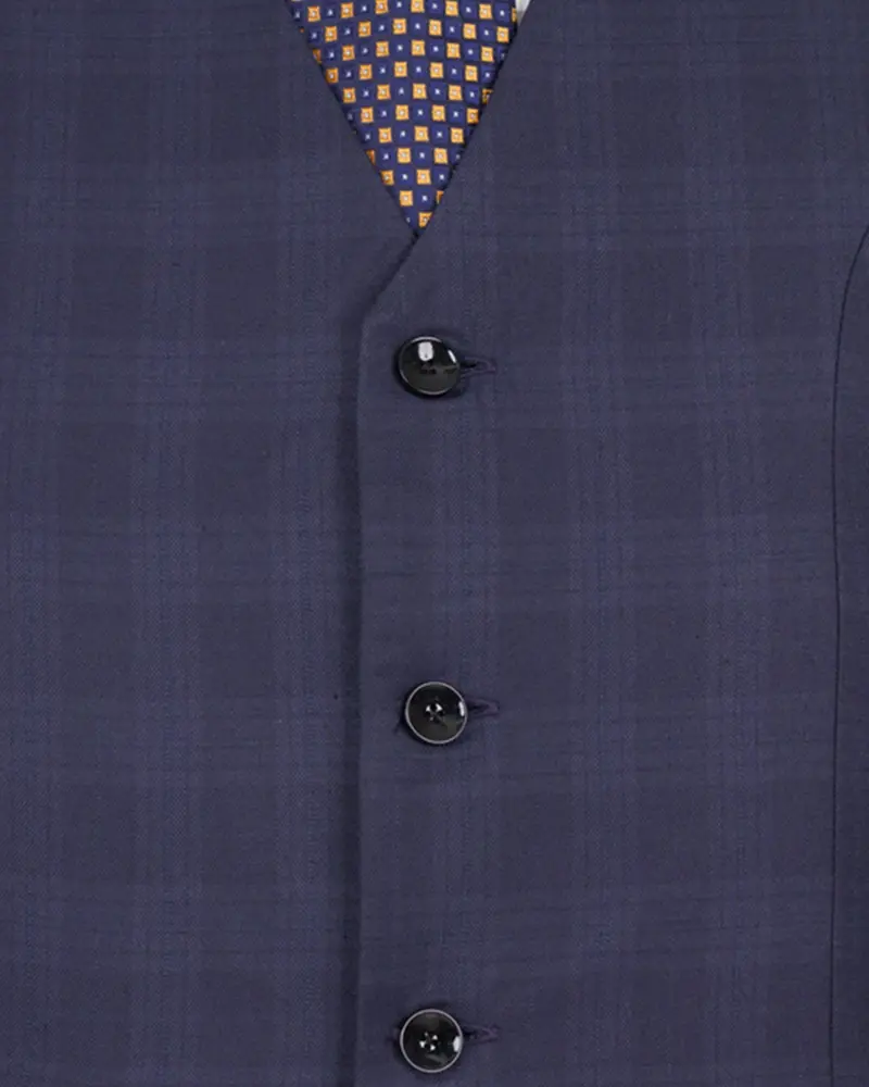 Martinique Blue Wool Rich Plaid Waistcoat 5