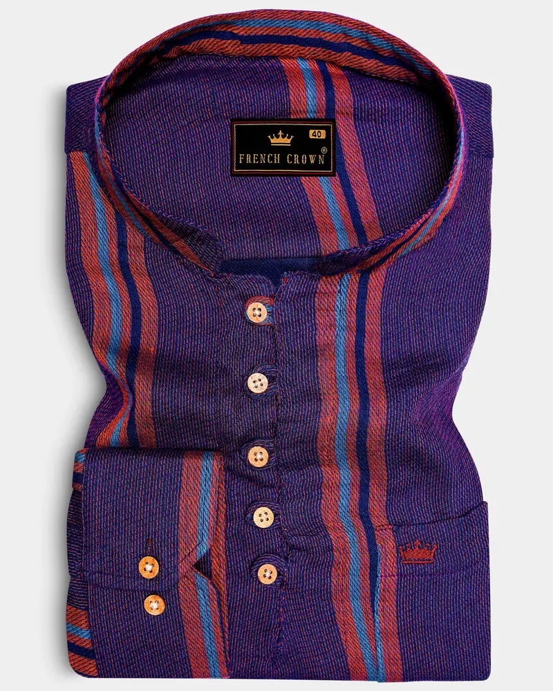 Martinique Violet Multicolour Thick Striped Dobby Premium Giza Cotton Kurta Shirt 1