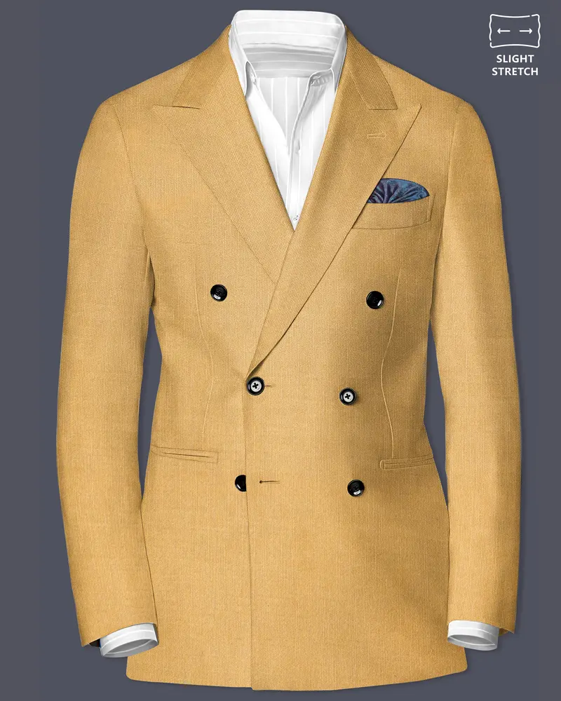 Marula-Desert Yellow Solid Wool Rich Double Breasted Slight Stretch Blazer 1