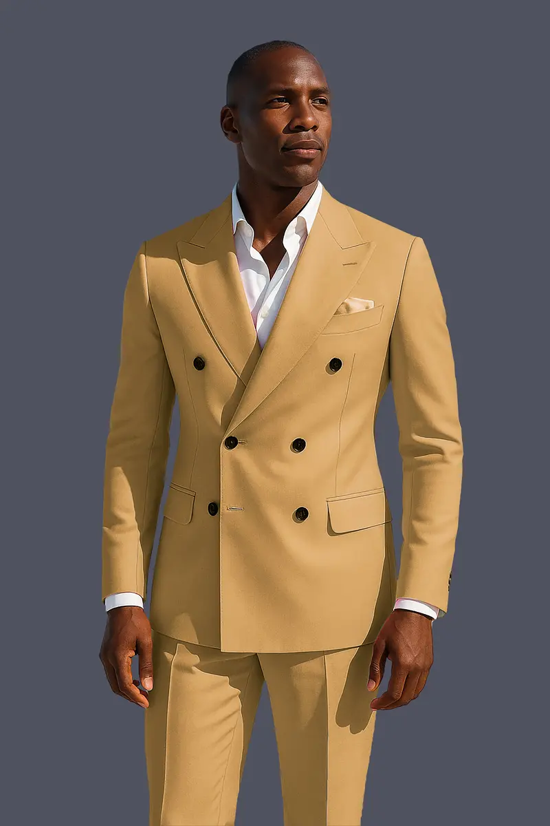 Marula-Desert Yellow Solid Wool Rich Double Breasted Slight Stretch Blazer 10