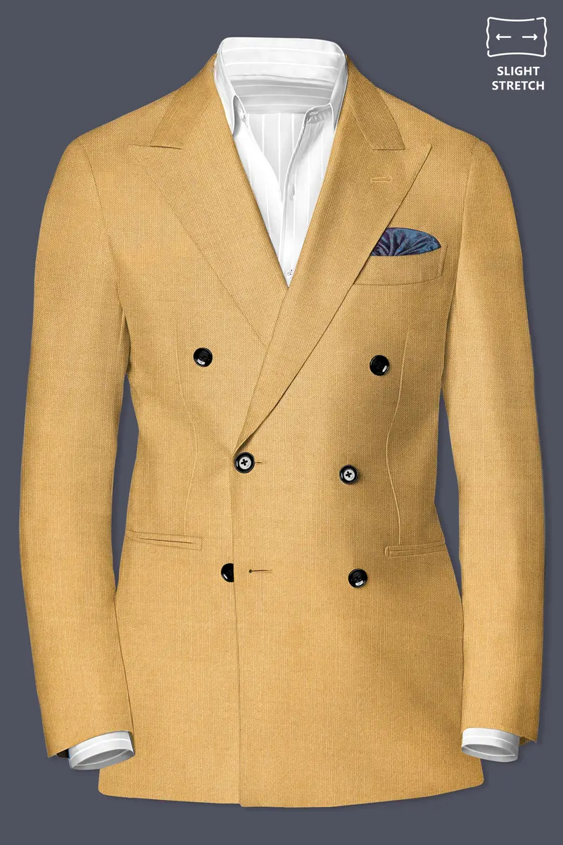 Marula-Desert Yellow Solid Wool Rich Double Breasted Slight Stretch Blazer 2