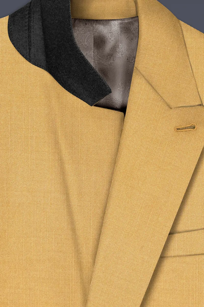 Marula-Desert Yellow Solid Wool Rich Double Breasted Slight Stretch Blazer 5