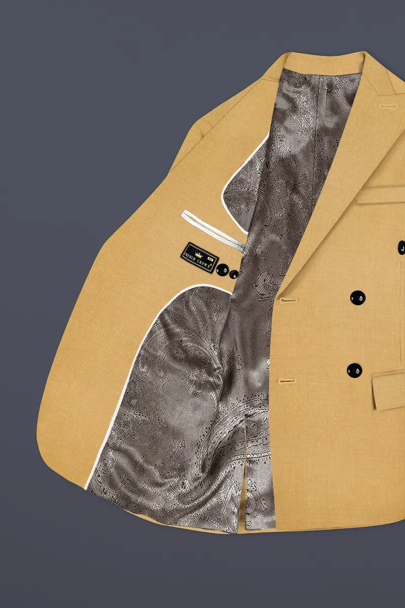 Marula-Desert Yellow Solid Wool Rich Double Breasted Slight Stretch Blazer 6
