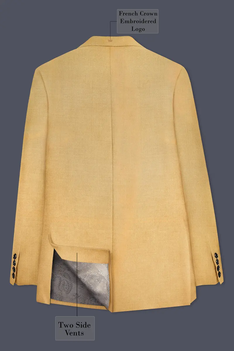Marula-Desert Yellow Solid Wool Rich Double Breasted Slight Stretch Blazer 9