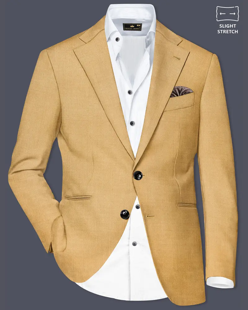 Marula-Desert Yellow Solid Wool Rich Single Breasted Slight Stretch Blazer 1