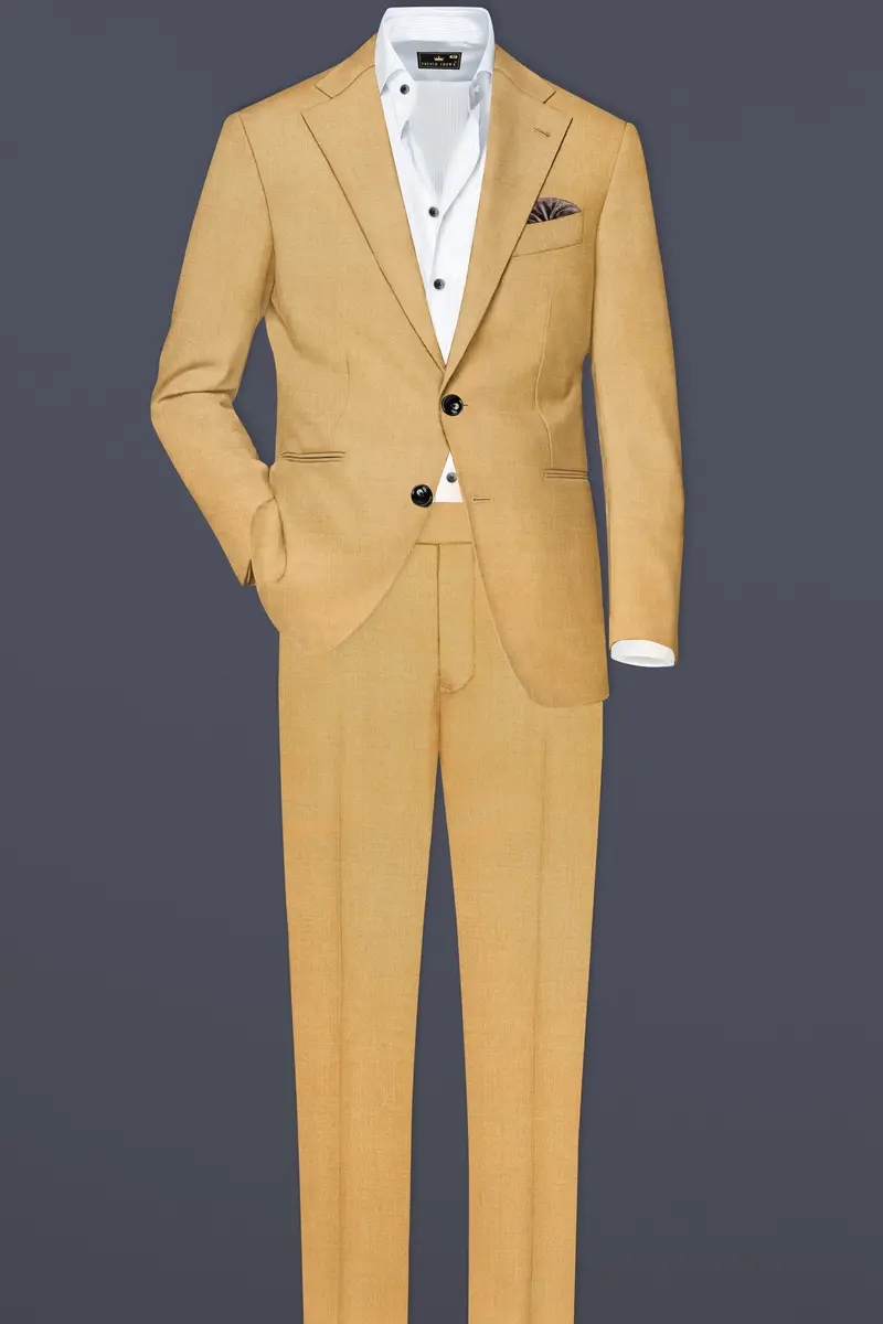 Marula-Desert Yellow Solid Wool Rich Slight Stretch Waistband Pant 7
