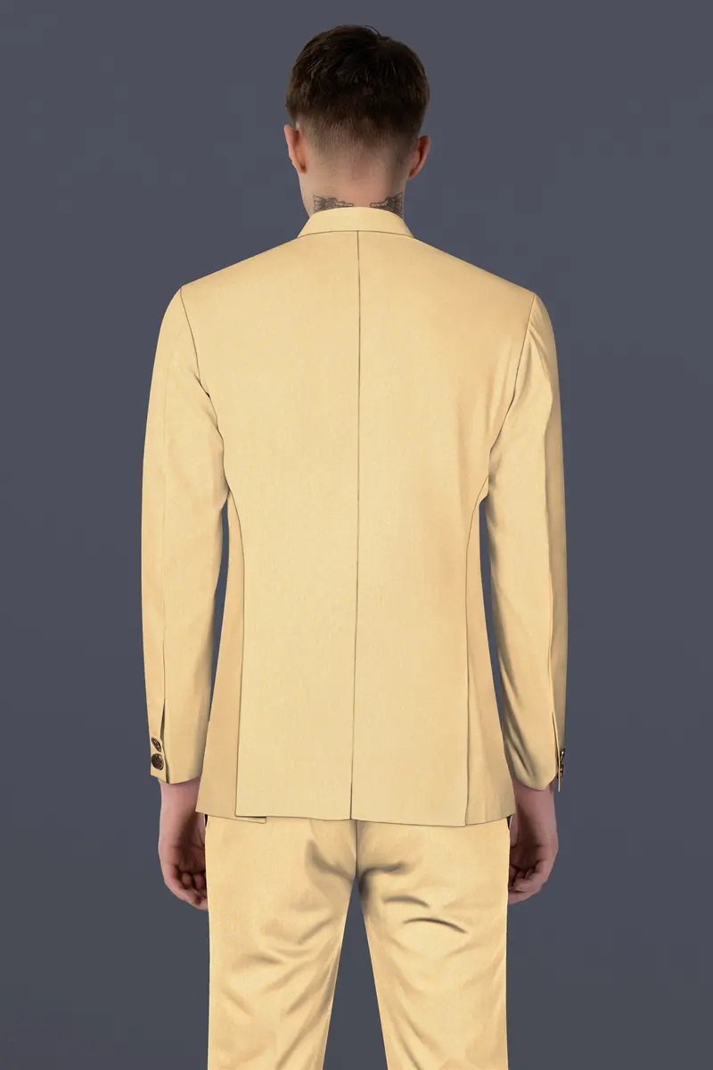 Marzipan Cream Textured Wool Blend Cross Placket Bandhgala Blazer 10