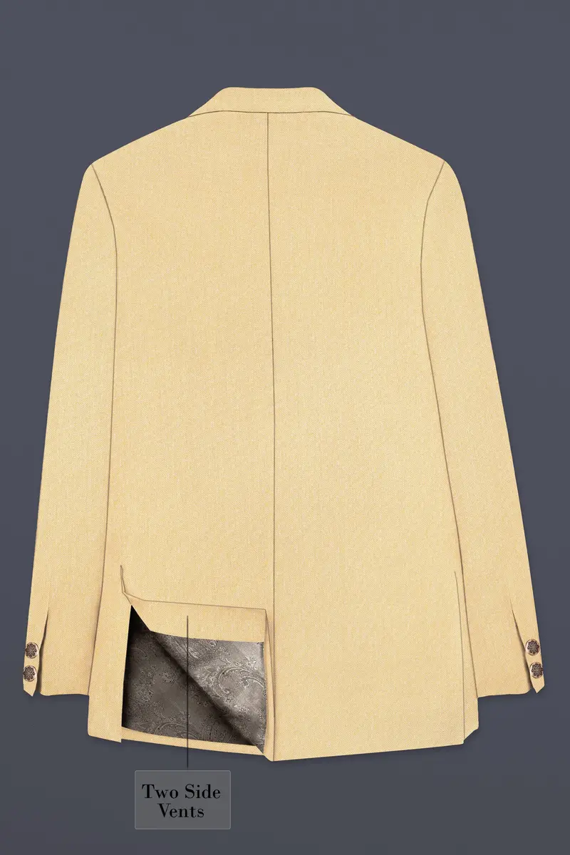 Marzipan Cream Textured Wool Blend Cross Placket Bandhgala Blazer 7