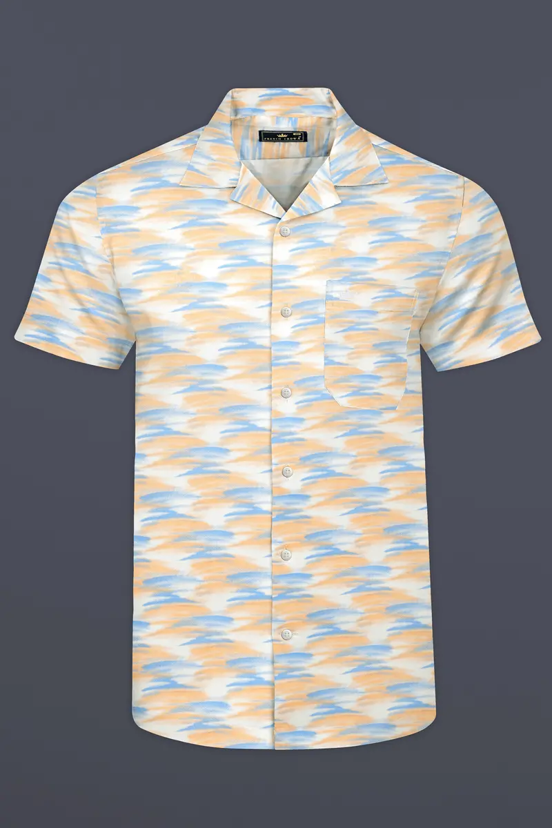 Marzipan Orange With Glacier Blue And White Abstract Printed Super Soft Premium Cotton Shirt 2