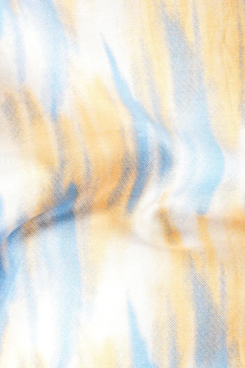 Marzipan Orange With Glacier Blue And White Abstract Printed Super Soft Premium Cotton Shirt 3