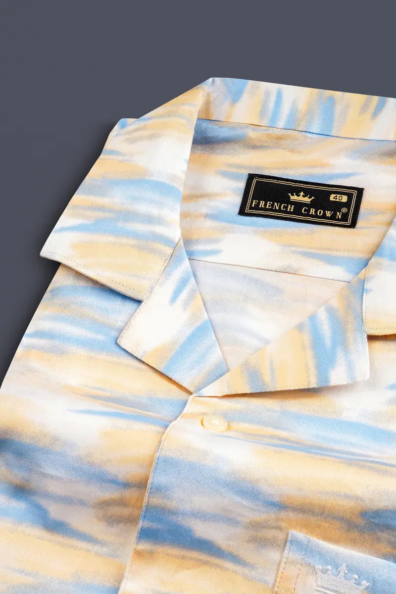 Marzipan Orange With Glacier Blue And White Abstract Printed Super Soft Premium Cotton Shirt 4